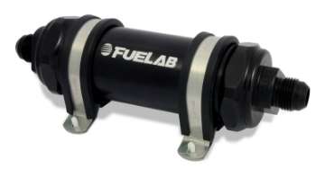 Picture of Fuelab 828 In-Line Fuel Filter Long -8AN In-Out 10 Micron Fabric - Black