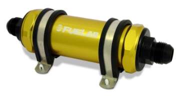 Picture of Fuelab 828 In-Line Fuel Filter Long -8AN In-Out 10 Micron Fabric - Gold