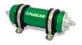 Picture of Fuelab 828 In-Line Fuel Filter Long -8AN In-Out 10 Micron Fabric - Green