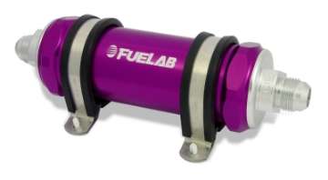 Picture of Fuelab 828 In-Line Fuel Filter Long -6AN In-Out 40 Micron Stainless - Purple