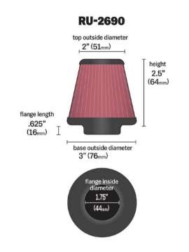 Picture of K&N Filter Universal Rubber Filter 1 3-4 inch Flange 3 inch Base 2 inch Top 2-5 inch Height