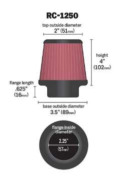 Picture of K&N Universal Chrome Filter 2-25 Inch Flange - 3-5 Inch Base - 2 Inch Top - 4 Inch Height