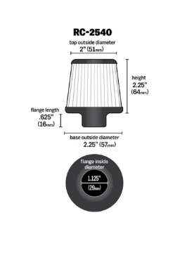 Picture of K&N Universal Chrome Filter 1 1-8 inch FLG - 2 1-4 inch Bottom - 2 inch Top - 2-5 inch Height