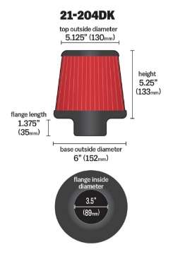 Picture of AEM 3-5 inch Short Neck 5 inch Element Filter Replacement