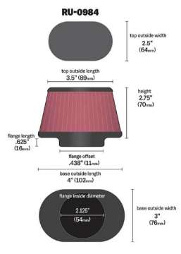 Picture of K&N Universal Rubber Filter 2-125in Flange ID-3in x 4in Tapered Oval-2-75in Height 4 Filters