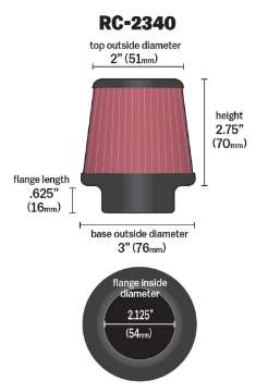 Picture of K&N Universal Chrome Filter 2-125 in Flange ID - 3in Base OD - 2in Top OD - 2-75in Height