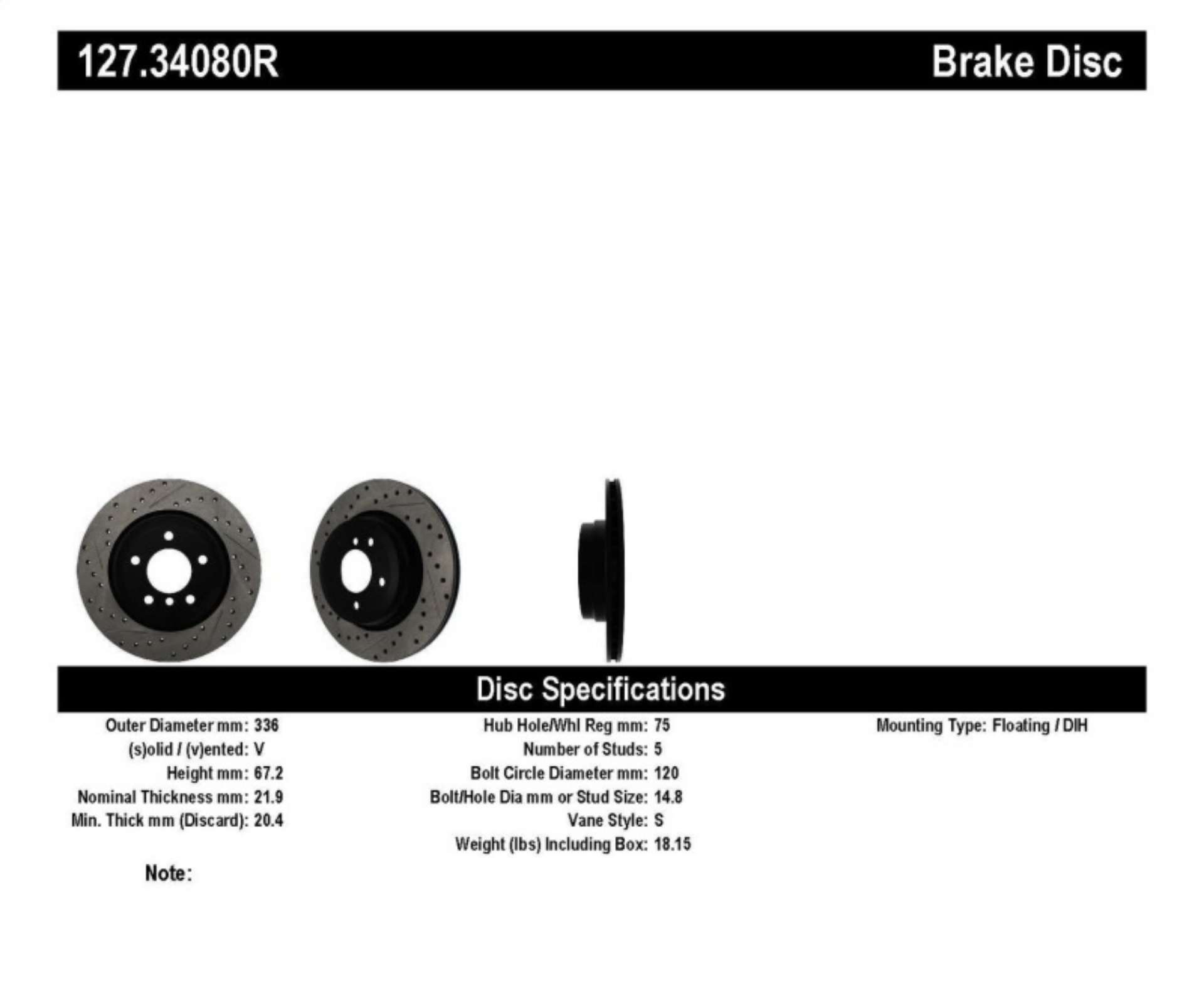 Picture of StopTech 06 BMW 330 - 07-09 BMW 335 Slotted & Drilled Right Rear Rotor