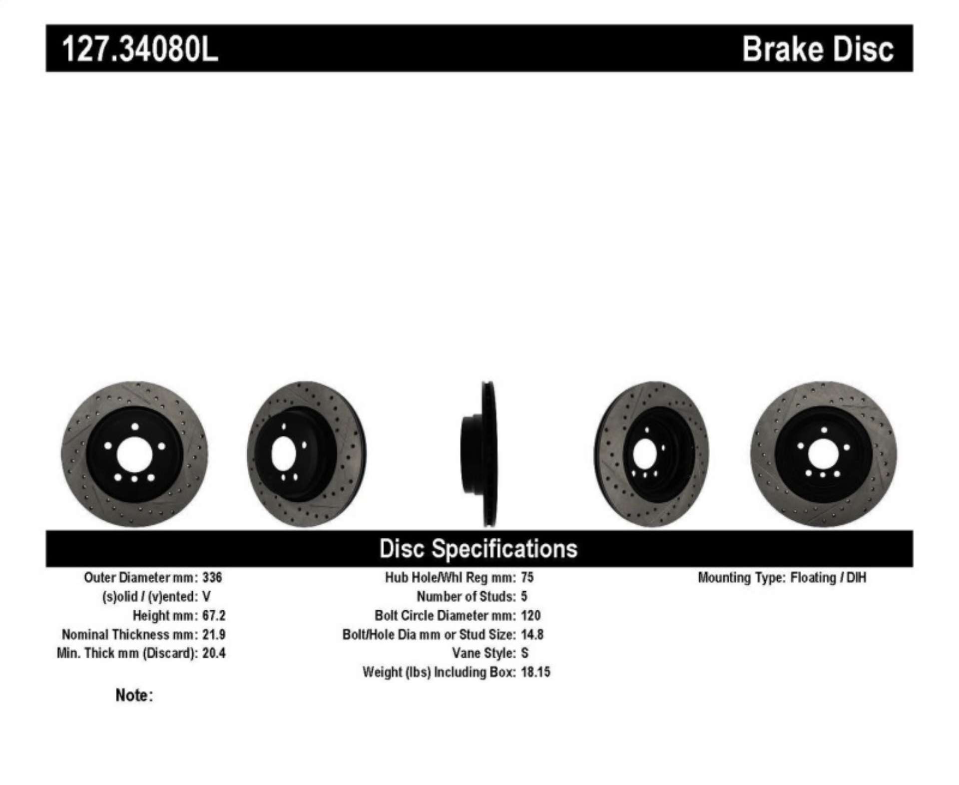 Picture of StopTech 06 BMW 330 - 07-09 BMW 335 Slotted & Drilled Left Rear Rotor