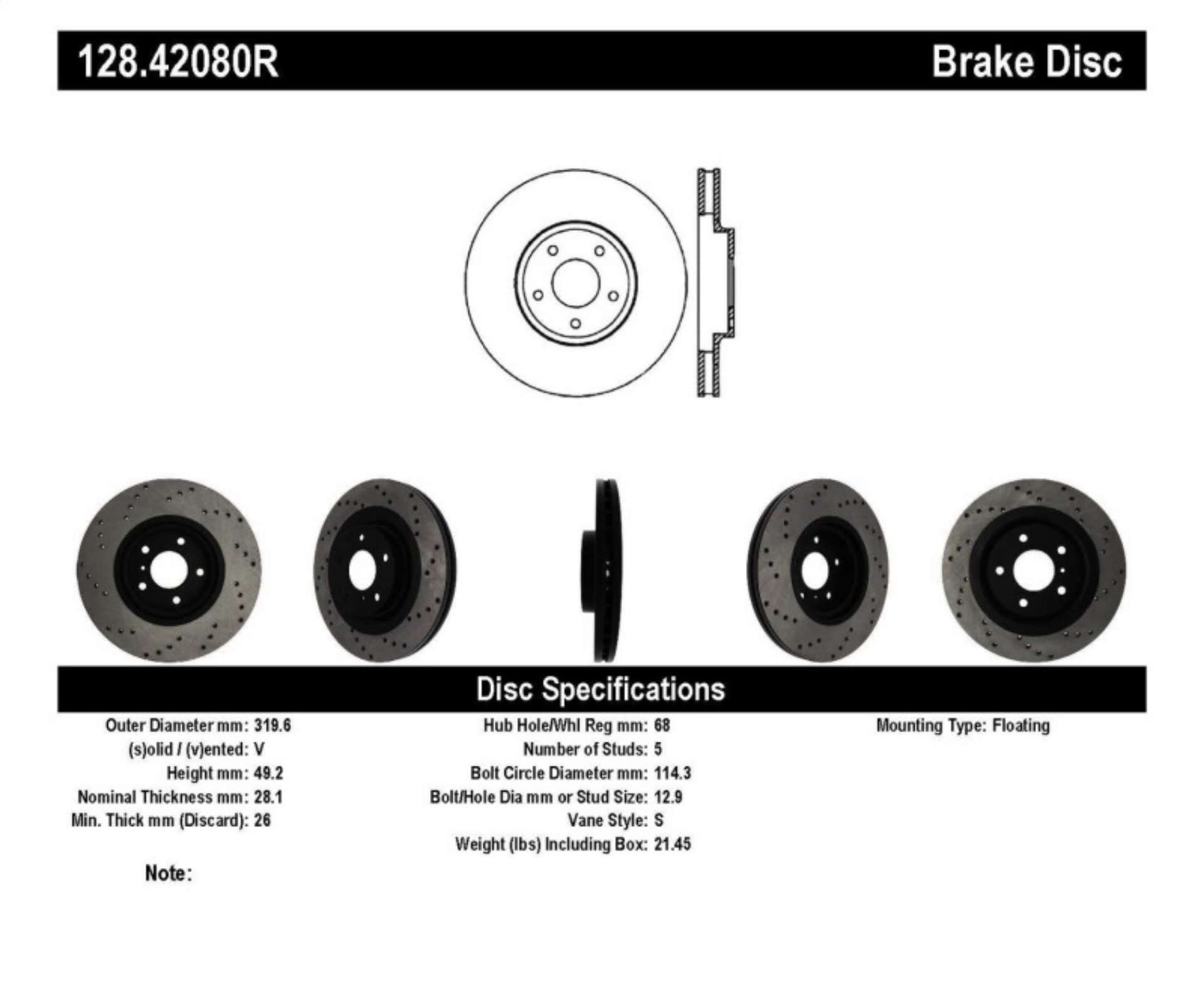 Picture of StopTech 08-09 Infiniti EX35 - 05-08 G35 - 09 G37 - 06-09 M35-M45 Drilled Right Front Rotor