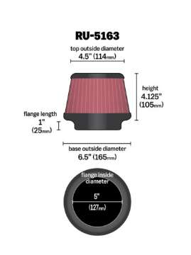 Picture of K&N Universal Rubber Filter 5in Flange ID x 6-5in Base OD x 4-5in Top OD x 4-125in Height