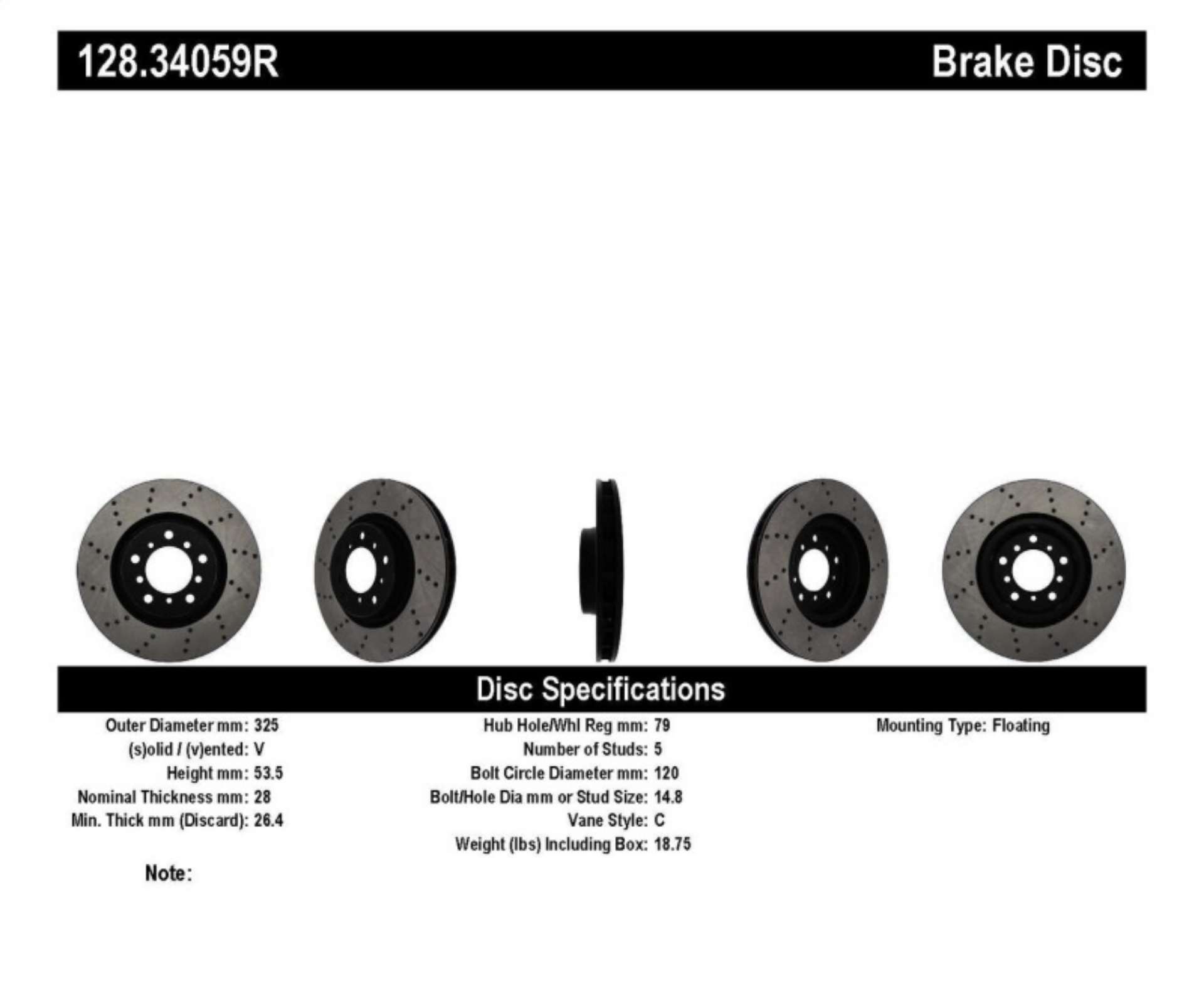 Picture of StopTech 01-06 BMW M3 Drilled Right Front Rotor