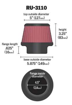 Picture of K&N Universal Rubber Filter Round Tapered 4-5in Flange ID x 5-875 Base OD x 5in Top OD x 3-25in H