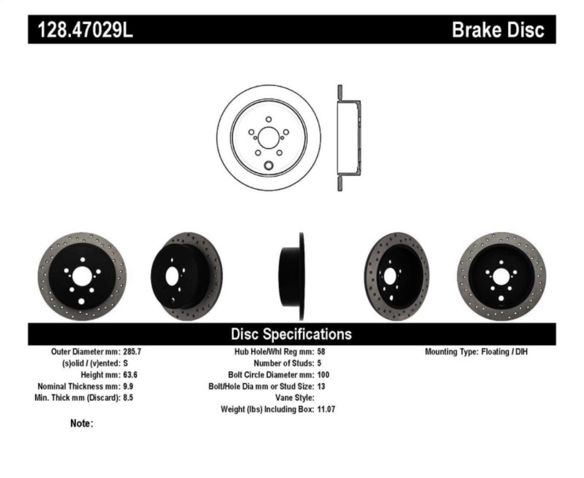 Picture of StopTech 08-10 WRX Drilled Left Rear Rotor