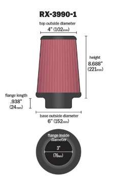 Picture of K&N Filter Universal X Stream Clamp-On 4in Top OD x 6in Base OD x 8-688in H x 3in Flange ID