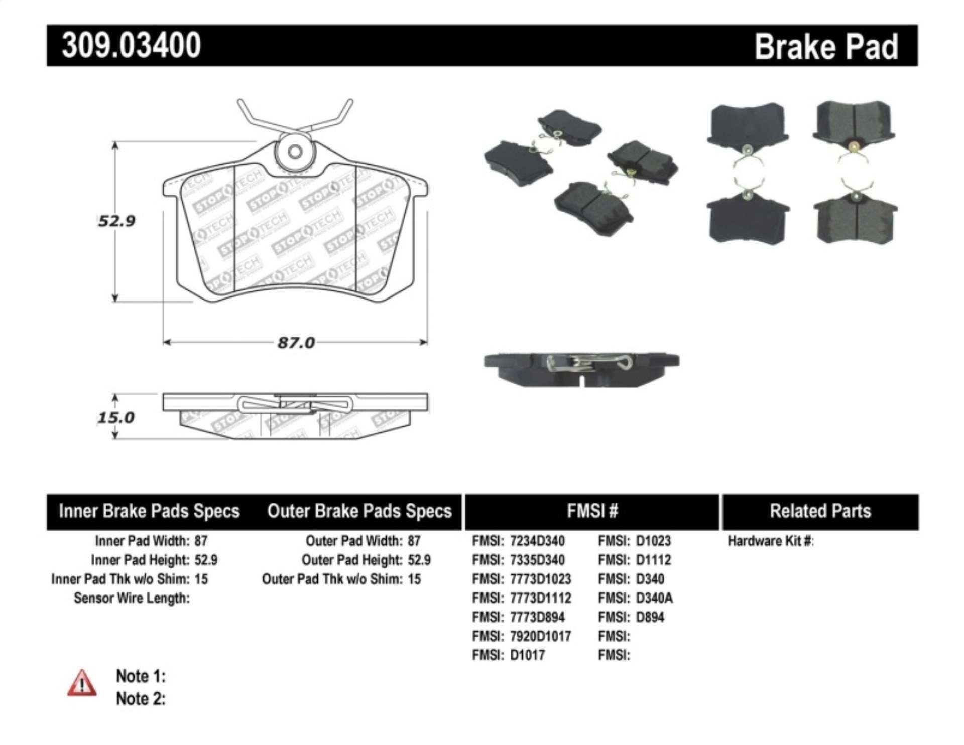 Picture of StopTech 02-08 Audi A4 Quattro - 2-99-02 Audi S4 - 93-10 VW Golf GL-GLS Performance Rear Brake Pads