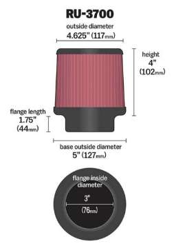 Picture of K&N Univeral Rubber Filter Round Tapered 4-625in Top OD x 5in Base OD x 4in H