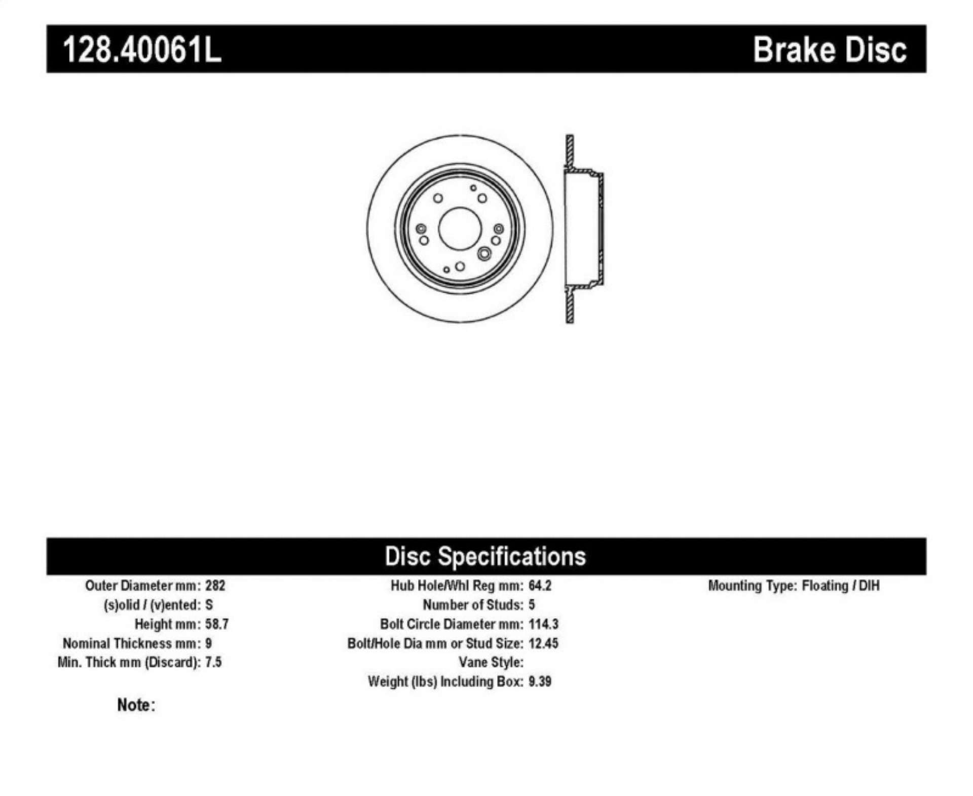 Picture of StopTech 04-08 Acura TL-TL-S Standard-Brembo Drilled Left Rear Rotor