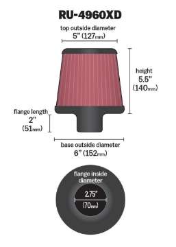 Picture of K&N Filter Universal Clamp-On Filter-Round Tapered 2-75in Flange ID x 6in Base OD x 5in Top OD