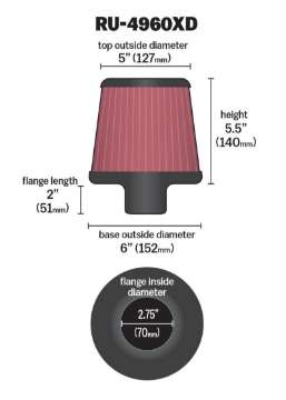 Picture of K&N Filter Universal Clamp-On Filter-Round Tapered 2-75in Flange ID x 6in Base OD x 5in Top OD