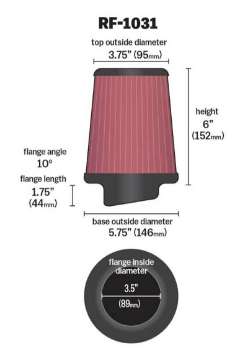 Picture of K&N Round Tapered Universal Air Filter 3-5in Flange ID - 5-75in Base OD - 3-75in Top OD - 6in H