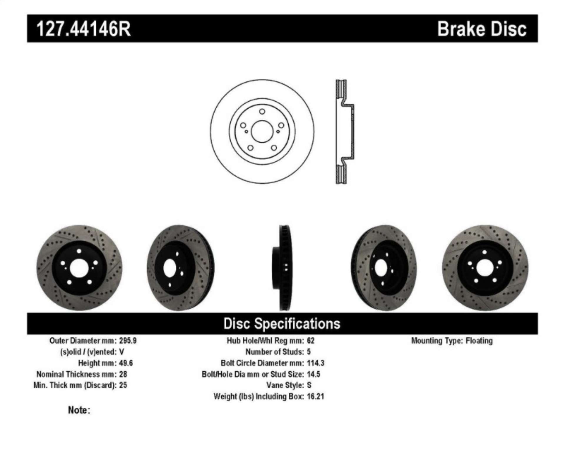 Picture of StopTech 07-09 Lexus ES 250-ES 300- ES330-ES350 SportStop Slotted & Drilled Right Front Rotor