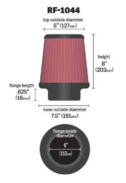 Picture of K&N Round Tapered Universal Air Filter 6 inch Flange 7-5 inch Base 5 inch Top 8 inch Height