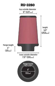 Picture of K&N Filter Universal Rubber Filter 6 inch Flange 7-5 inch Base 5 inch Top 10 inch Height