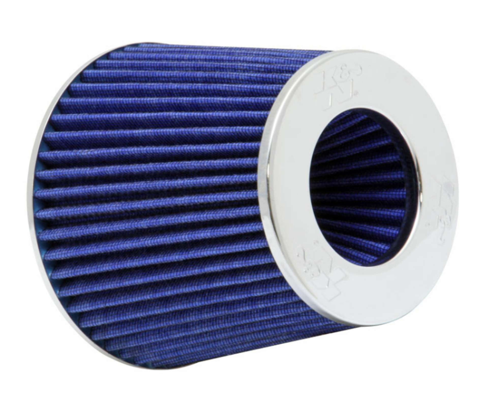 Picture of K&N Universal Air Filter Chrome Round Tapered Blue - 4in Flange ID x 1-125in Flange Length x 5-5in H