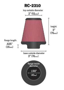 Picture of K&N Universal Round Tapered Chrome Filter 1-563in Flange ID x 3in Base OD x 2in Top OD x 3in H