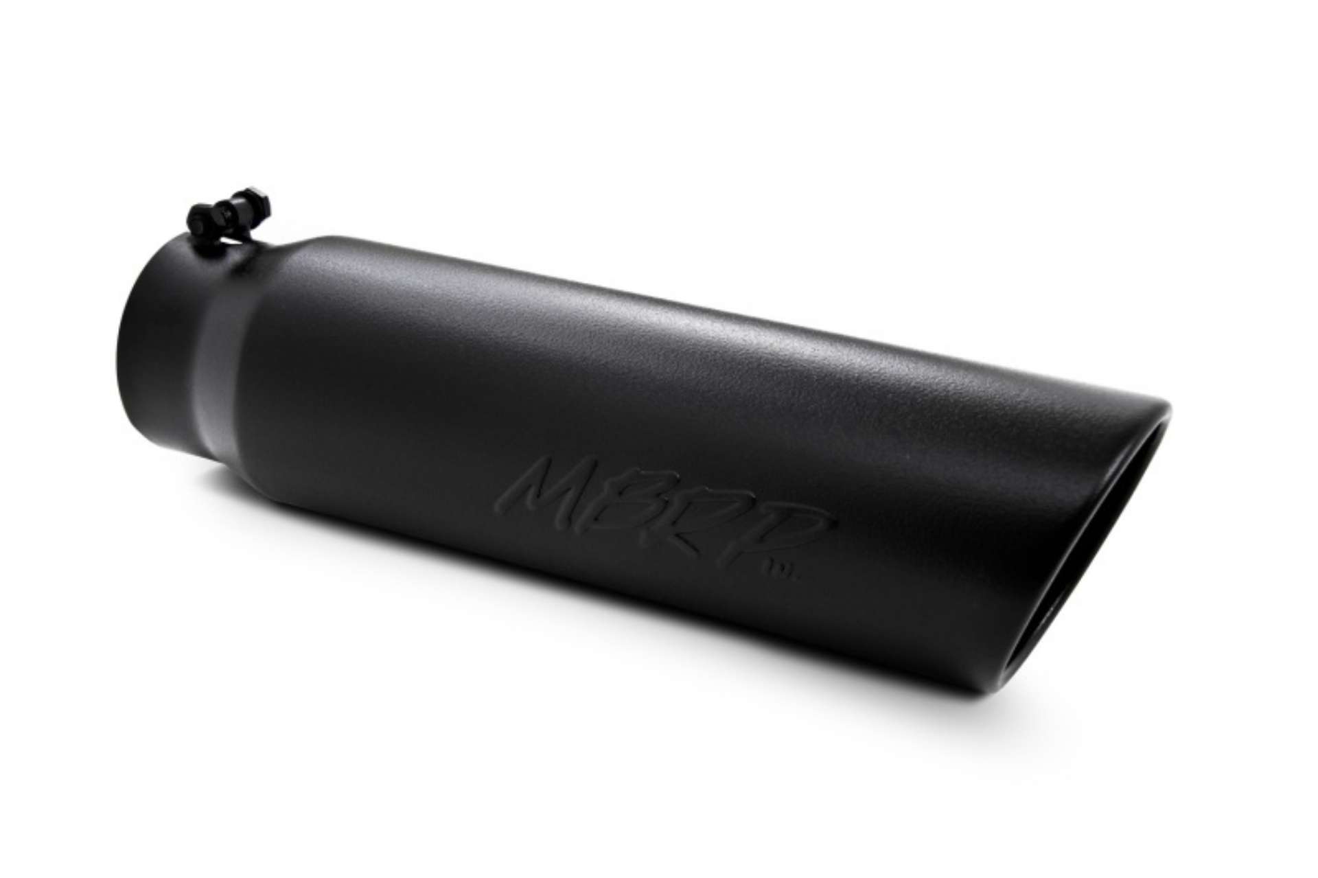 Picture of MBRP Universal 5in OD Angled Rolled End 4in Inlet 18in Lgth Black Finish Exhaust Tip