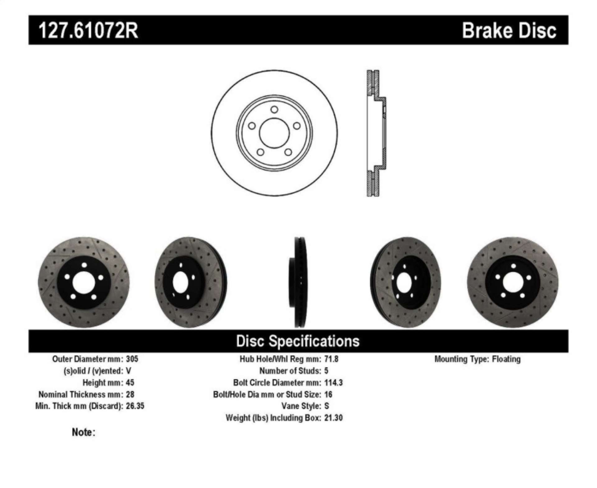 Picture of StopTech 03-09 Lincoln Town Car - 03-09 Mercury Grand Marquis Front Right Slotted & Drilled Rotor