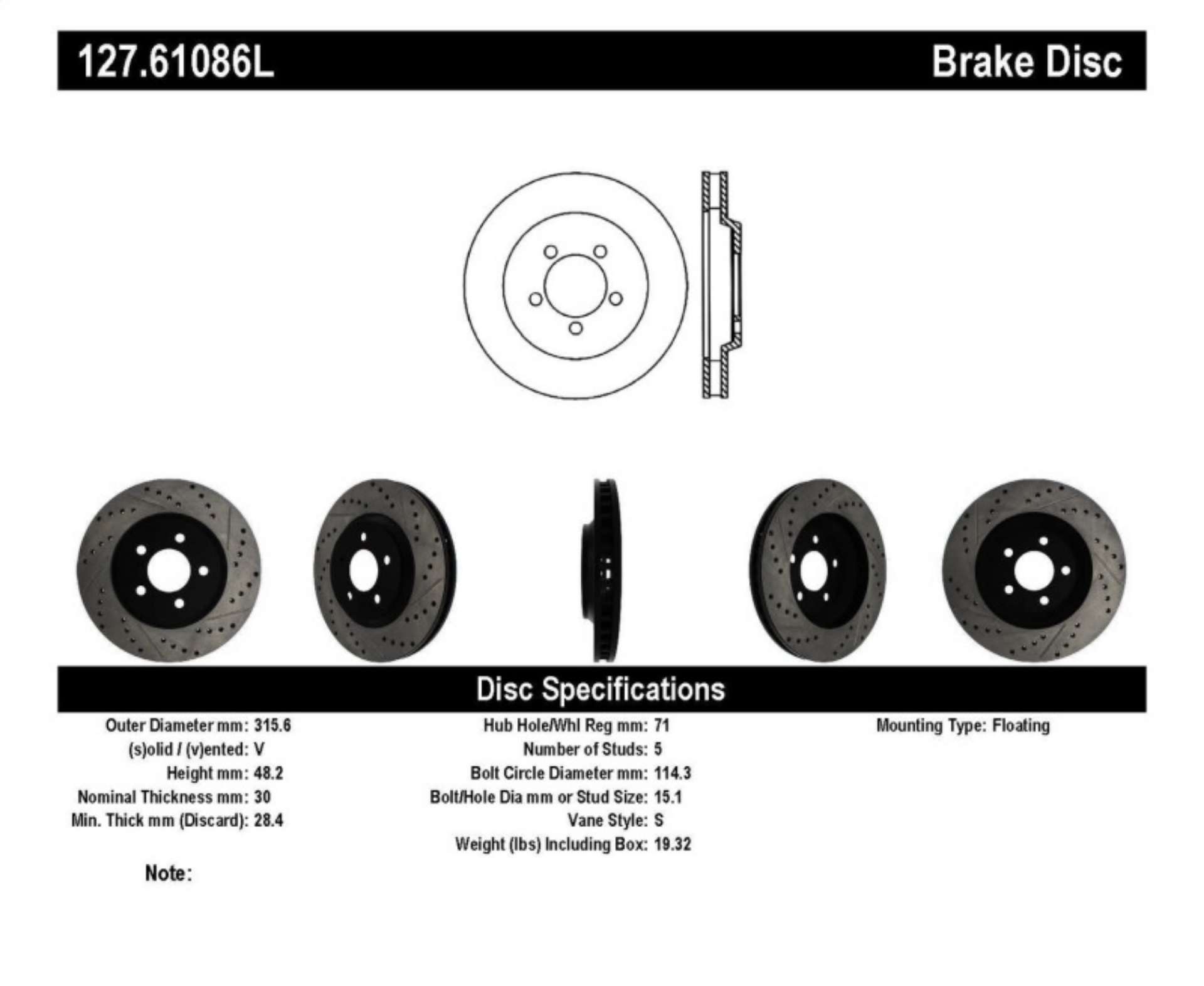 Picture of StopTech 05-10 Ford Mustang GT Front Left Slotted & Drilled Rotor