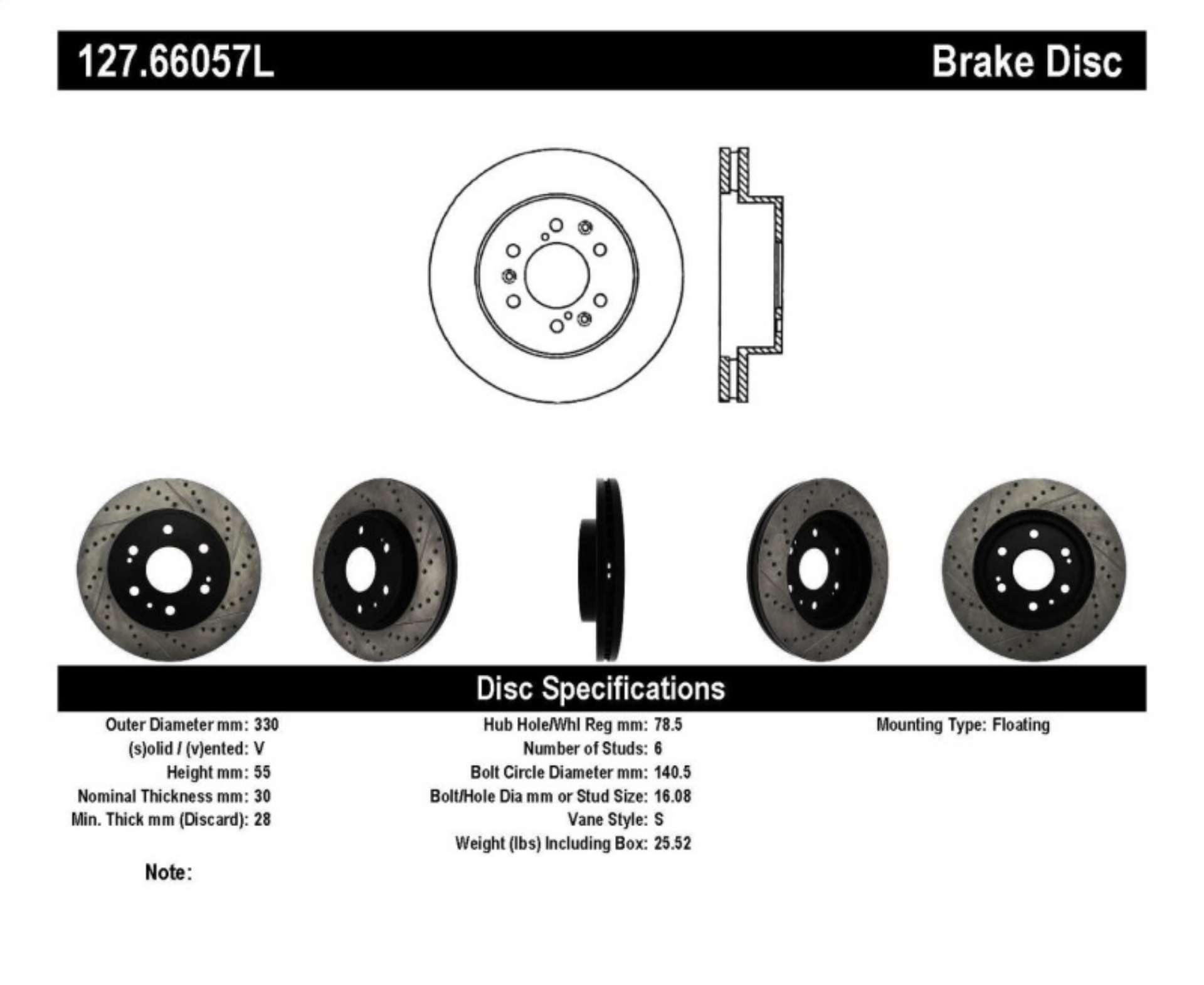 Picture of StopTech 05-10 GMC Sierra 1500 w Rear Drum - 07-09 GMC Yukon Front Left Slotted & Drilled Rotor