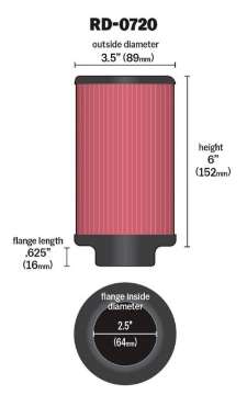 Picture of K&N Universal Rubber Filter 2-5in Flange ID x 3-5in OD x 6in Height