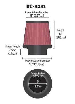 Picture of K&N Universal Chrome Filter 6in Flange ID x 7-5in Base OD x 5in Top OD x 6in H