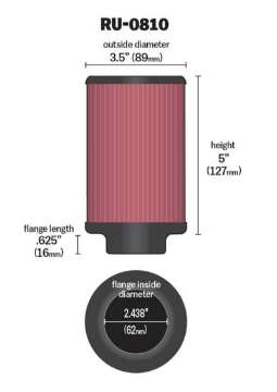 Picture of K&N Universal Rubber Filter 2-438in Flange ID x 3-5in OD x 5in Height for 97-98 Yamaha TDM850