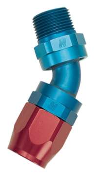 Picture of Russell Performance -8 AN Red-Blue 45 Degree Full Flow Swivel Pipe Thread Hose End With 3-8in NPT