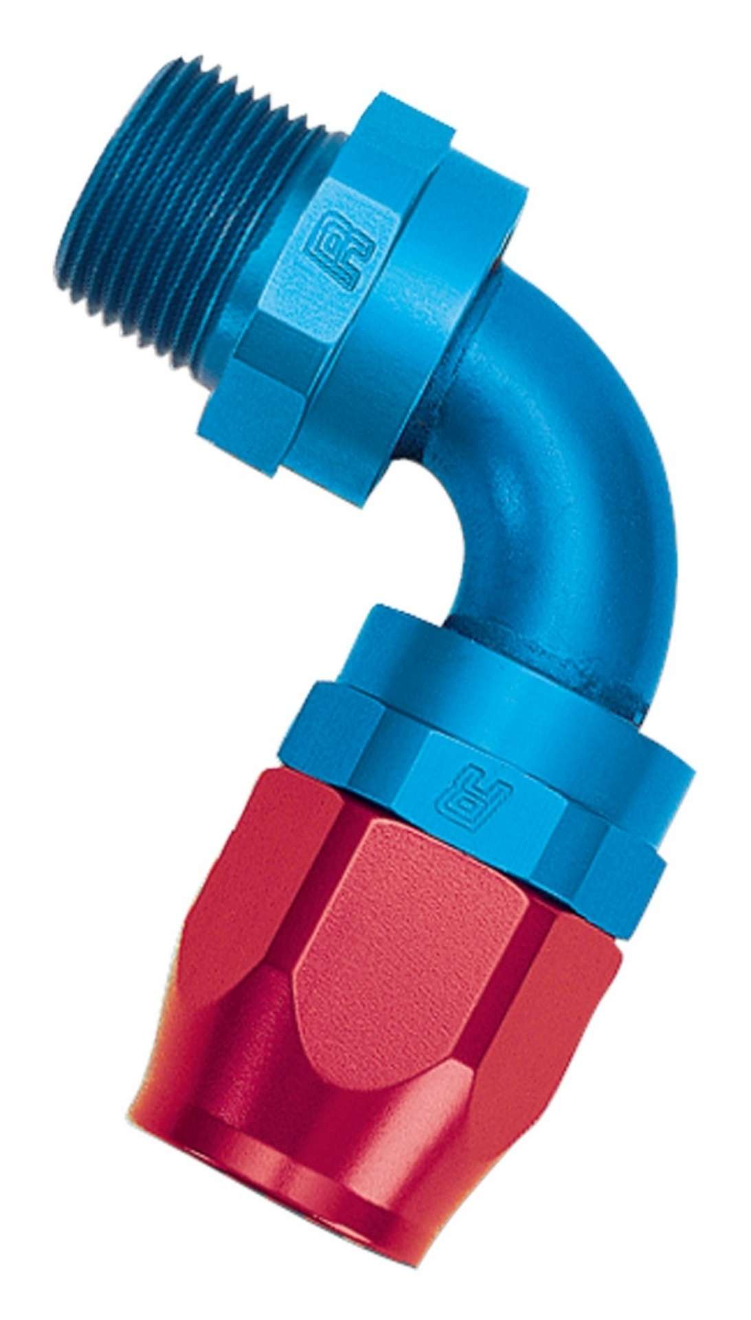 Picture of Russell Performance -6 AN Red-Blue 90 Degree Full Flow Swivel Pipe Thread Hose End With 1-4in NPT