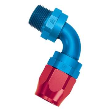 Picture of Russell Performance -6 AN Red-Blue 90 Degree Full Flow Swivel Pipe Thread Hose End With 1-4in NPT