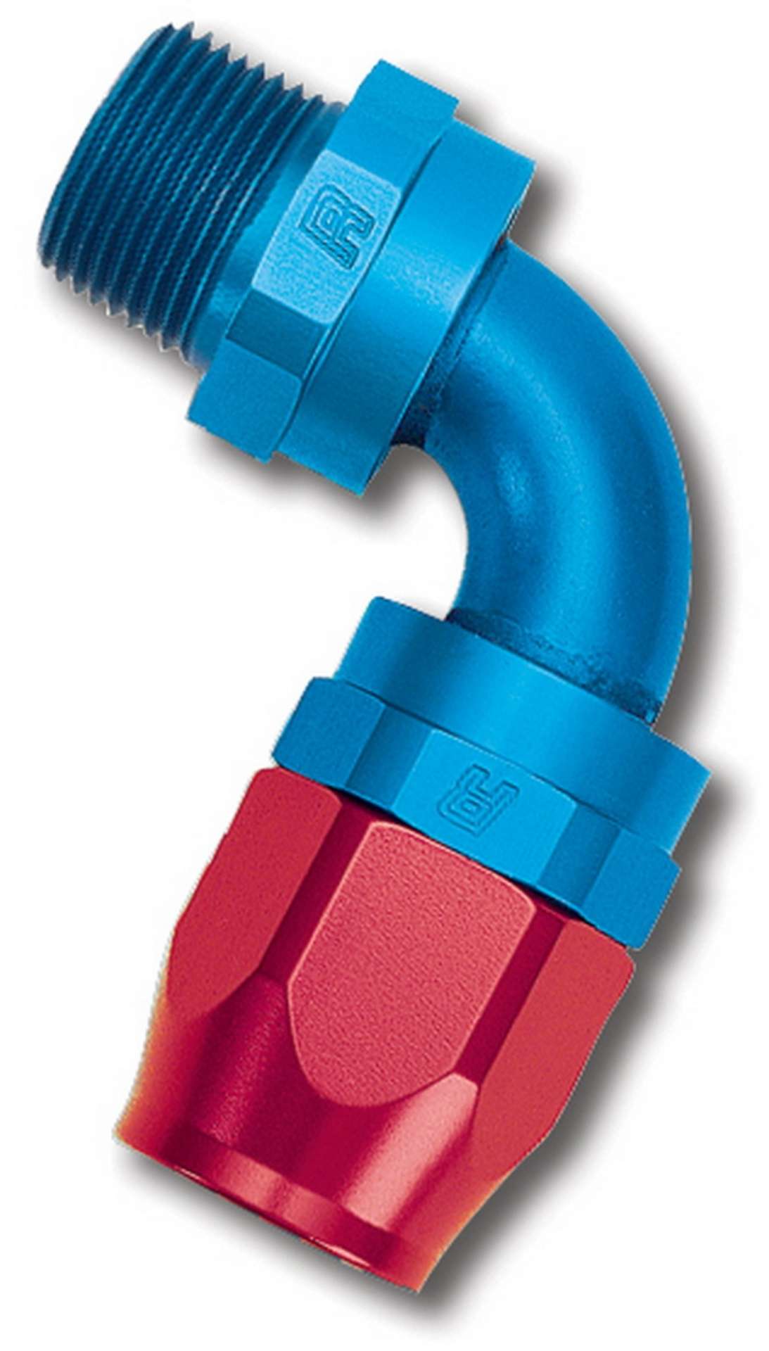 Picture of Russell Performance -6 AN Red-Blue 90 Degree Full Flow Swivel Pipe Thread Hose End With 3-8in NPT