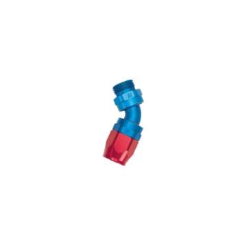 Picture of Russell Performance -10 AN Red-Blue 45 Degree Swivel Dry Sump Hose End -8 Port 3-4in-16 Thread