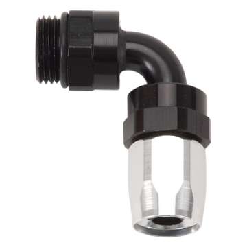 Picture of Russell Performance Swivel Hose End Assy #10 AN Male SAE Port to #8 Hose 90 Deg Clr-Blk Anodized