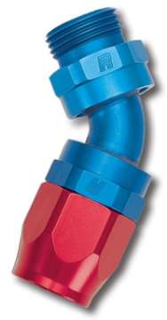 Picture of Russell Performance Hose End #8 Hose to #8 Radius Inlet Port 45 Deg Red-Blue