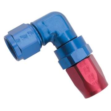 Picture of Russell Performance -6 AN Red-Blue 90 Degree Forged Aluminum Swivel Hose End