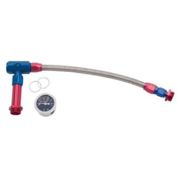 Picture of Russell Performance -6 AN to 3-8in Female NPT ProFlex Holley 4150 Dual Inlet Carb Kit Red-Blue