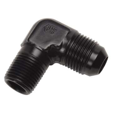 Picture of Russell Performance -4 AN to 1-8in NPT 90 Degree Flare to Pipe Adapter Black