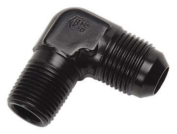 Picture of Russell Performance -6 AN to 1-8in NPT 90 Degree Flare to Pipe Adapter Black