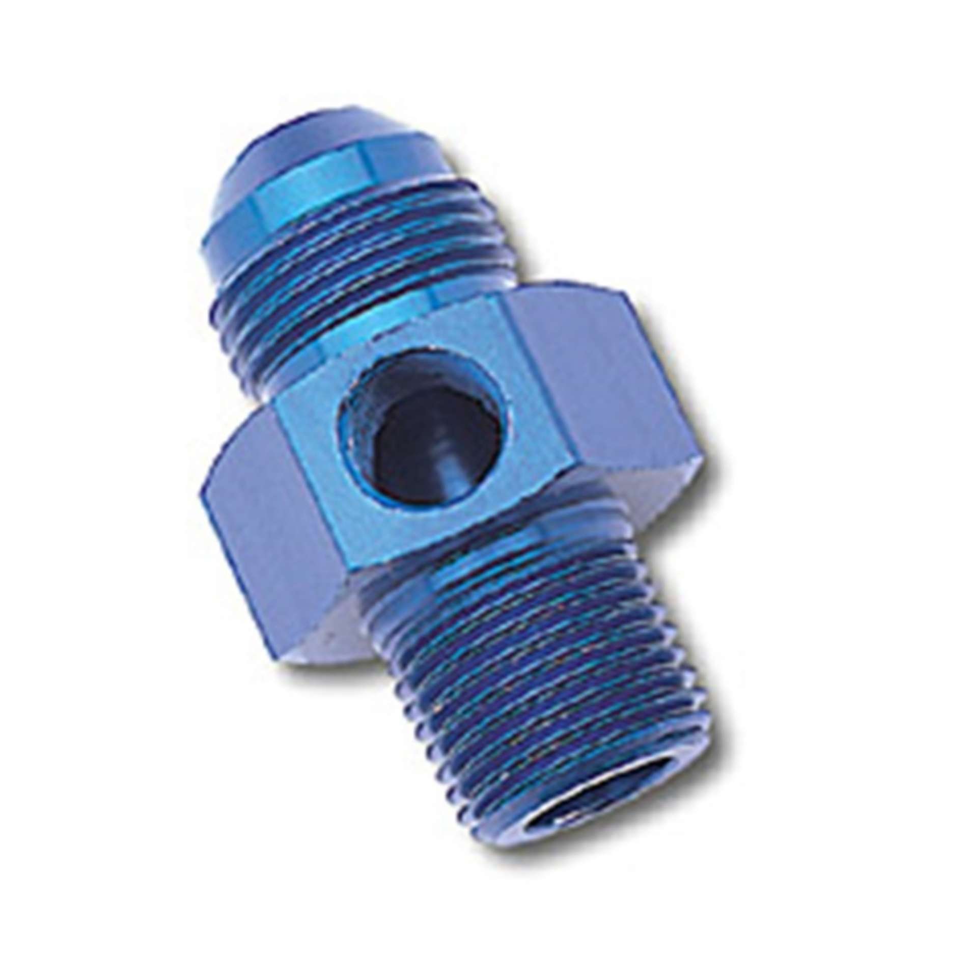 Picture of Russell Performance -6 AN Flare to 3-8in Pipe Pressure Adapter Blue