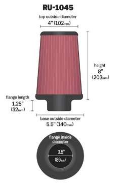 Picture of K&N Universal Tapered Filter 3-5in Flange ID x 5-5in Base OD x 4in Top OD x 8in Height