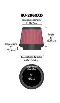 Picture of K&N Universal Tapered Filter 6in Flange ID x 7-5in Base OD x 5in Top OD x 5in Height